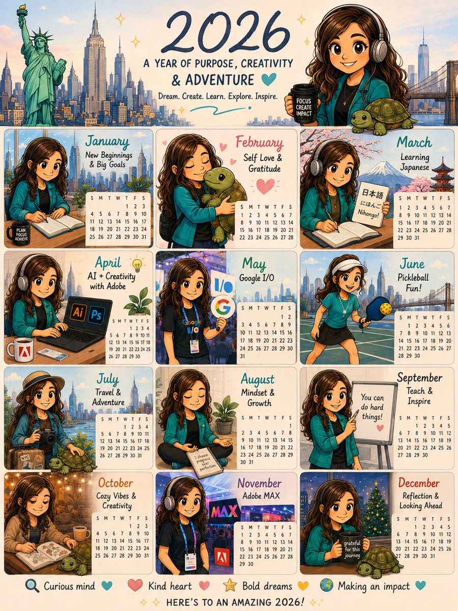 Personal 12-month calendar with a cartoon version of you
