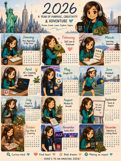 Personal 12-month calendar with a cartoon version of you
