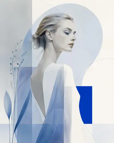 Minimalist blue toned British woman illustration