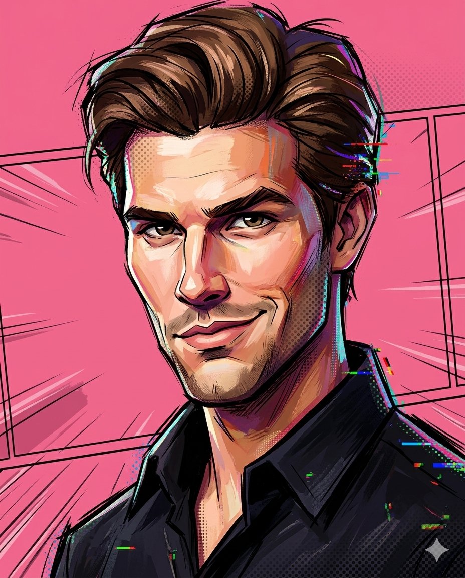 Spider-Verse style painterly cartoon portrait