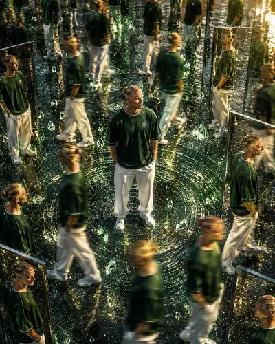 Surreal mirror-clone time-loop portrait with face lock (GPT Image 2)