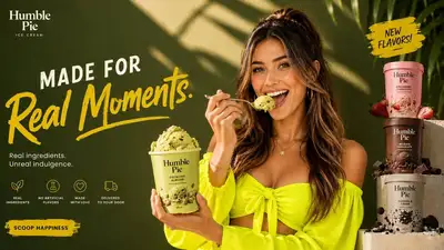 Luxury ice cream advertisement with identity-preserving character