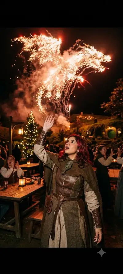 Retrato nocturno de festival con un dragón de fuegos artificiales en el cielo