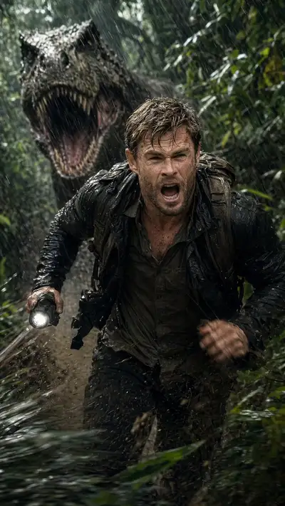 Ultra-Realistic Cinematic Jungle Chase with Dinosaur