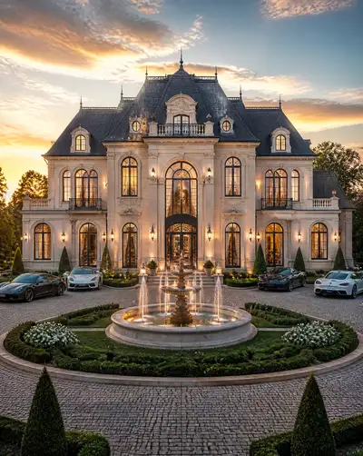 Ultra realistic French chateau luxury mansion exterior