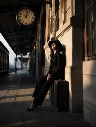 Elegant Woman at Train Station