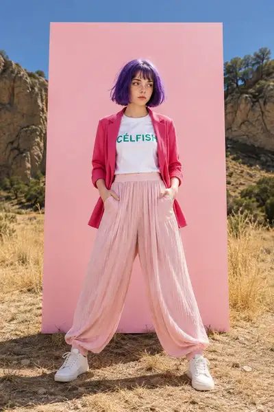 Fashion Editorial Photo Prompt: Purple Bob Character
