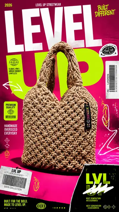 Streetwear Hand Bag Advertising Poster with Neon Typography