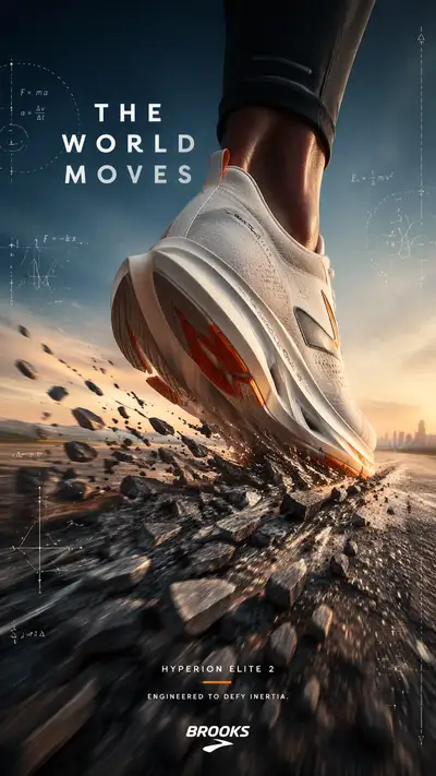 Running shoe poster where the ground pushes back