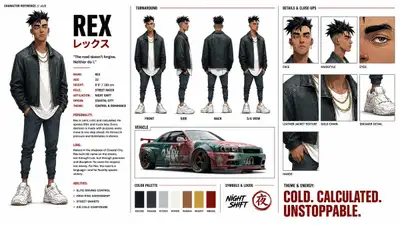 Modèle de fiche de personnage de coureur de rue REX