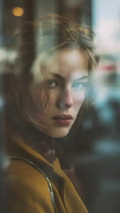Layered glass reflection portrait of a woman