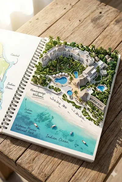 3D Miniature Resort Scene from Map Sketchbook