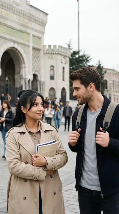 Portrait de rue photoréaliste et spontané de deux étudiants se rencontrant à une porte