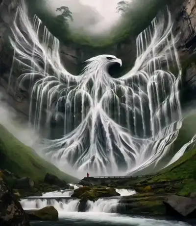 Waterfall Shaped Like a Majestic Eagle