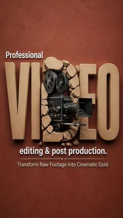 3D typography ad with vintage camera nested in broken letters
