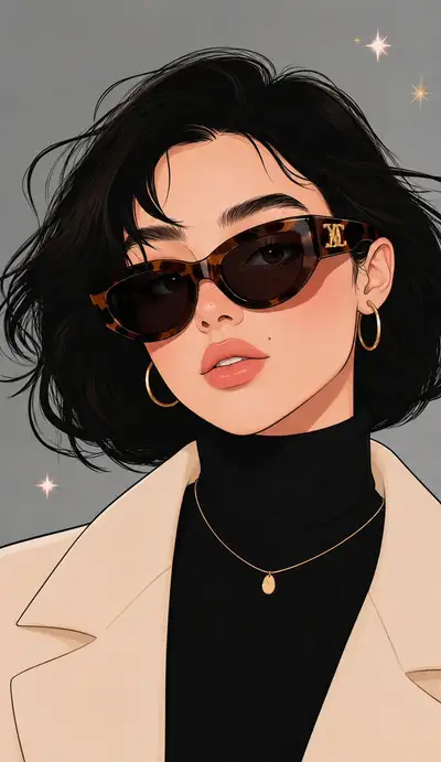 Luxury fashion illustration portrait with sunglasses face swap
