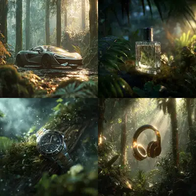 Misty Rainforest Product Photo Prompt