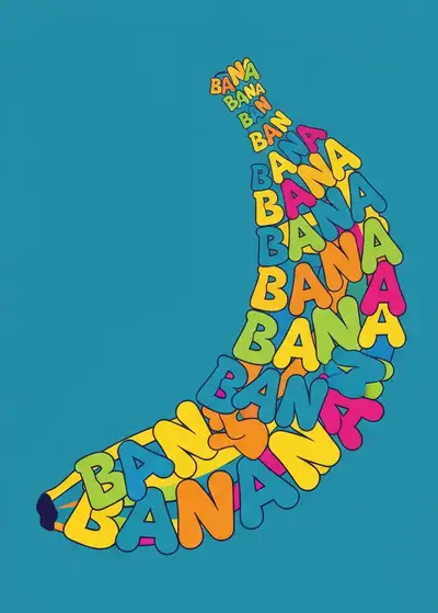 Ilustración tipográfica con forma de banana
