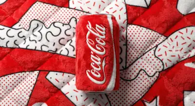 Beverage can made entirely of colorful plush fabric