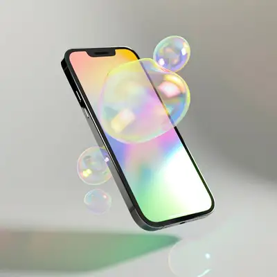 iPhone Floating with Iridescent Soap Bubbles