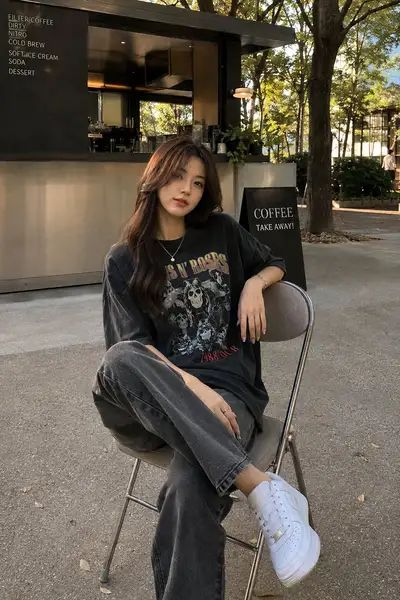 Stylish Woman at Minimalist Coffee Kiosk