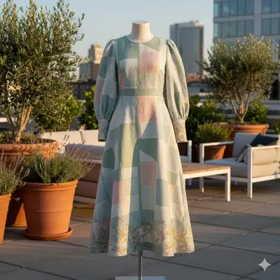 Rooftop Garden Modest Dress Fashion Prompt