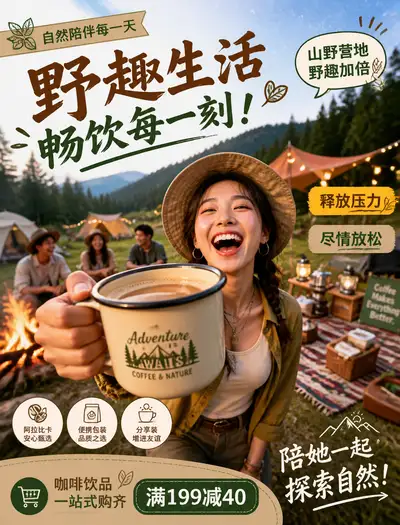 Outdoor Camping Coffee Brand Promotional Poster