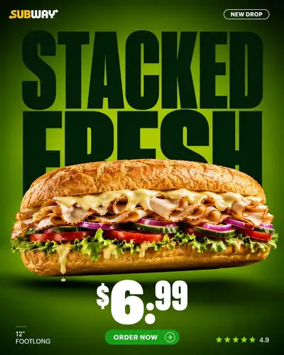 Fast food hero product social ad posters (Subway, Burger King)