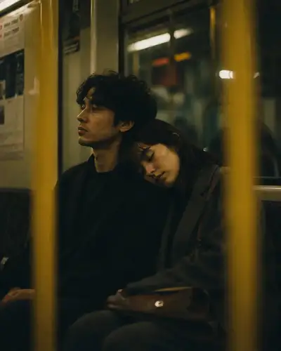 Cinematic Couple on Night Bus