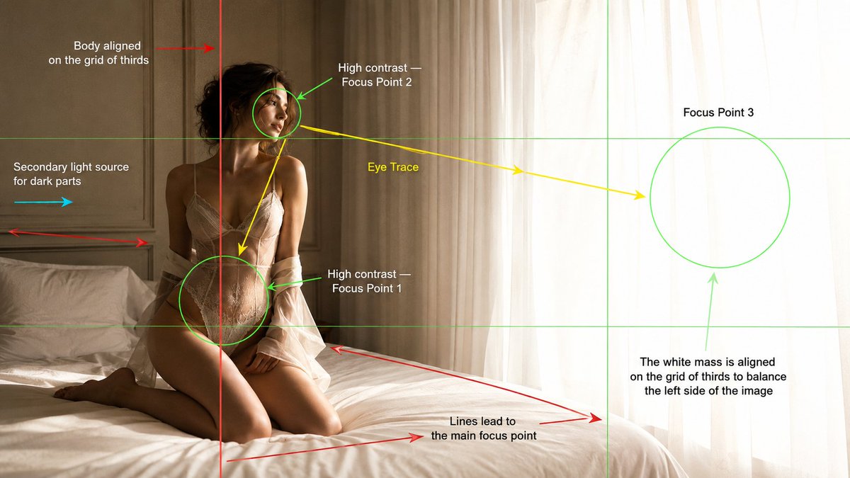 Film-school composition analysis overlay portrait