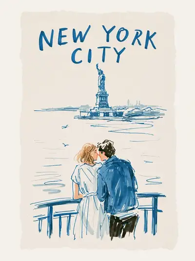 Póster de viaje minimalista de la ciudad de Nueva York con rotulador