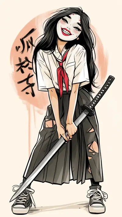 Kuchisake-onna in Junji Ito Style