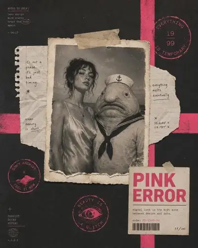 Torn-photo collage poster template with zine aesthetic