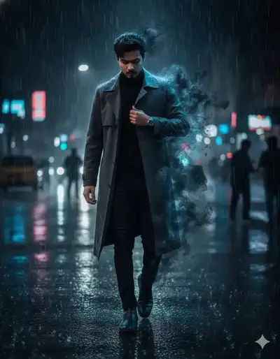 Man Dissolving into Smoke Cinematic Portrait