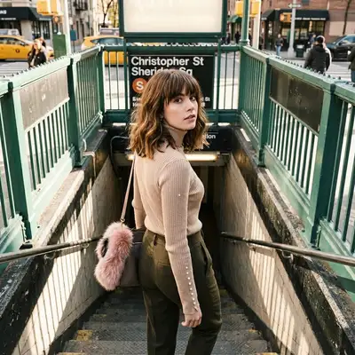 Urban lifestyle portrait at a New York subway entrance