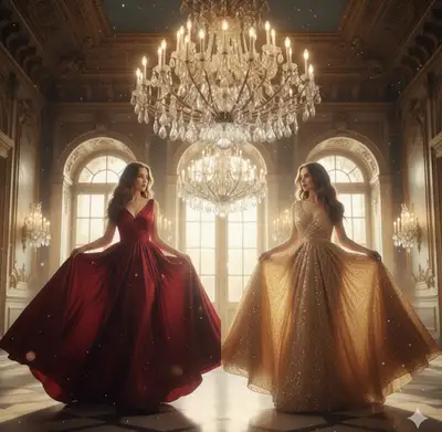 Elegant Women in Baroque Ballroom
