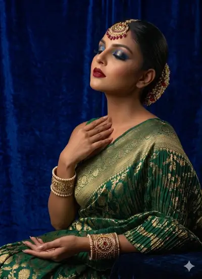 Regal Emerald Saree Studio Portrait