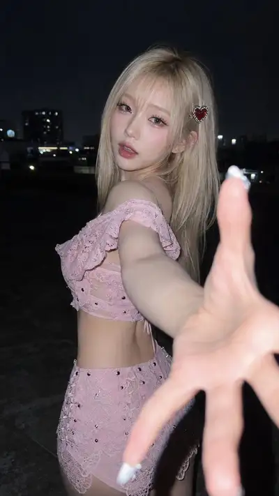 Pink lace outfit night flash portrait prompt