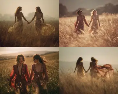 Dreamy Editorial Photo of Models in Tall Grass