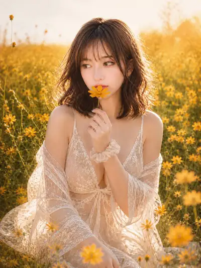 Yellow Flower Portrait at Sunset