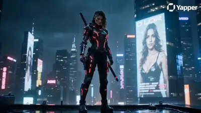Cyberpunk-Katana-Krieger auf einem regennassen Neon-Dach