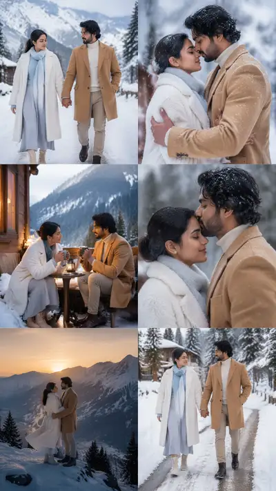 Luxury winter editorial couple photoshoot in the Himalayas