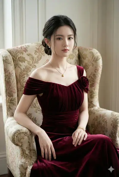 Photorealistic Velvet Evening Dress Portrait