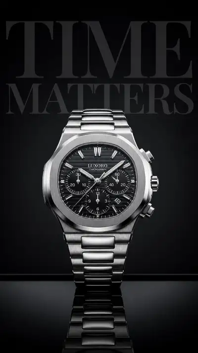 Luxury stainless steel watch advertising poster