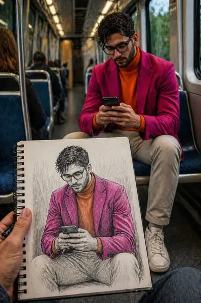 Ilusión de retrato en el metro, del boceto a la realidad