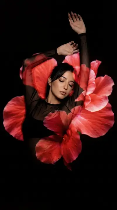 Surreal Red Flower Dance Portrait