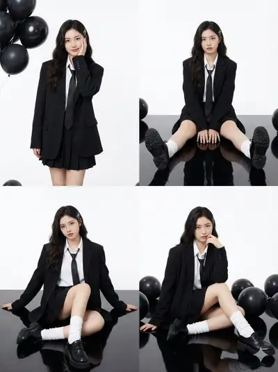2x2 studio photo collage in oversized blazer