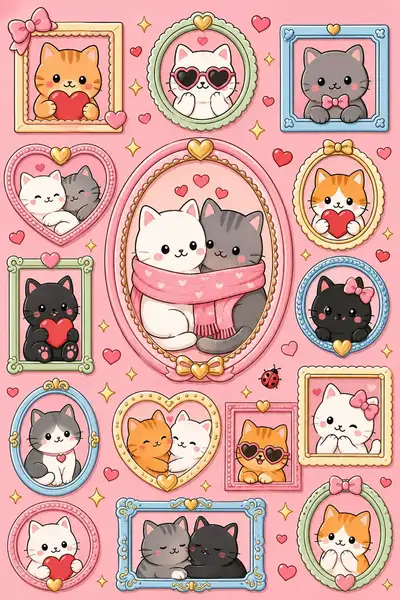 Kawaii Cat Photo Wall Illustration Prompt