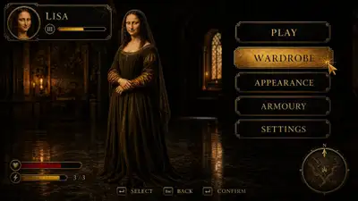 Animation de garde-robe et de chargement du monde du personnage de jeu Mona Lisa