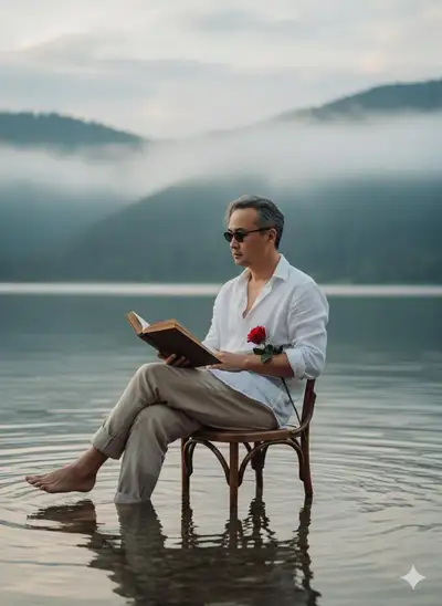 Cinematic Portrait in Lake Water with Rose
